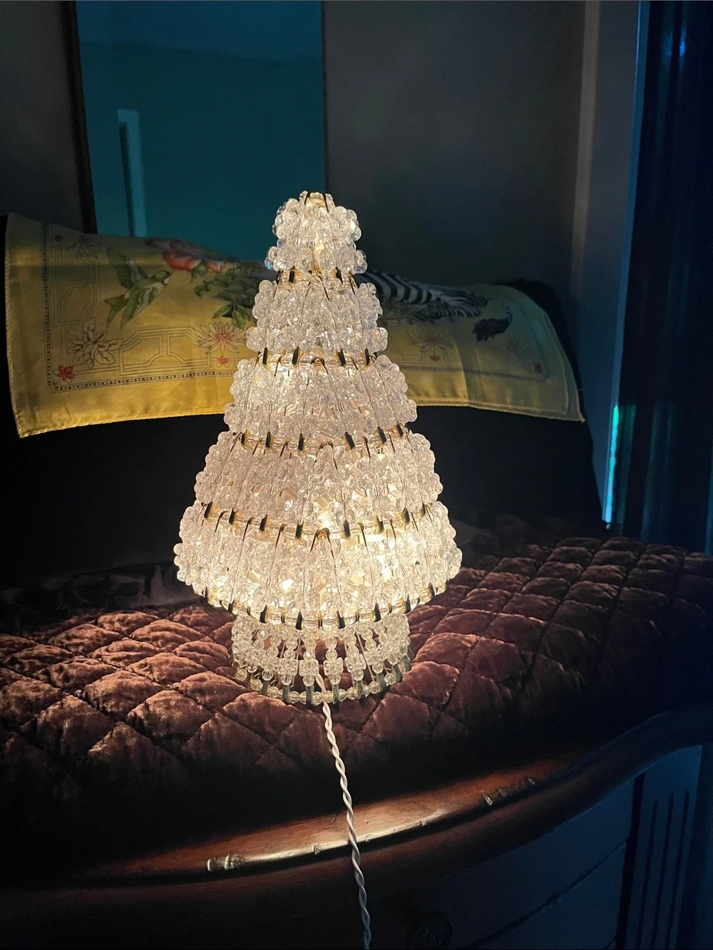 Crystal Bead Holiday String Light Tree - Clear Bead Accent